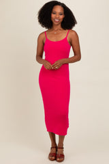 Fuchsia Fitted Spaghetti Strap Maternity Midi Dress