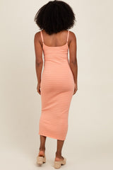 Peach Fitted Midi Dress