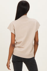 Beige Mock Neck Knit Top