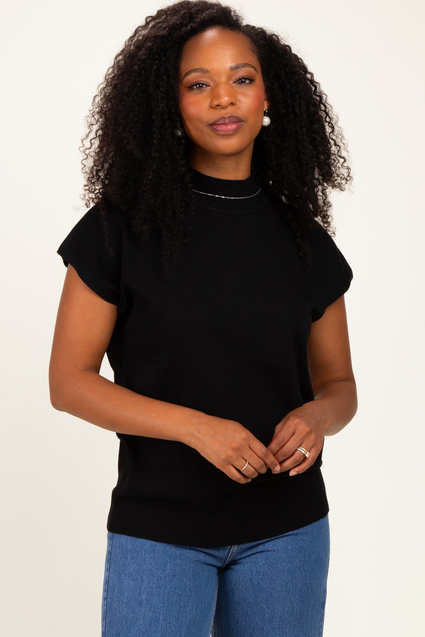 Black Mock Neck Knit Top