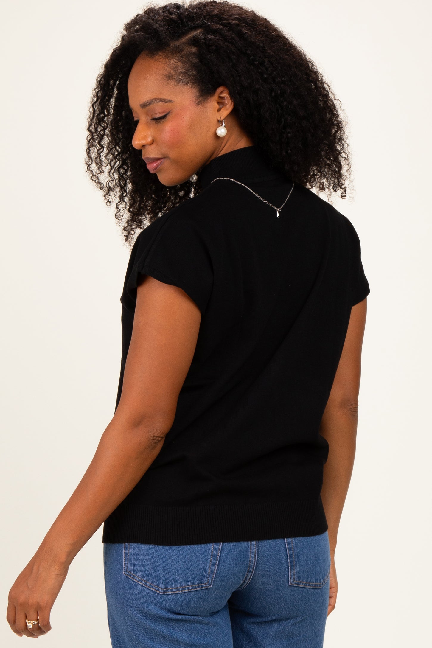 Black Mock Neck Knit Top