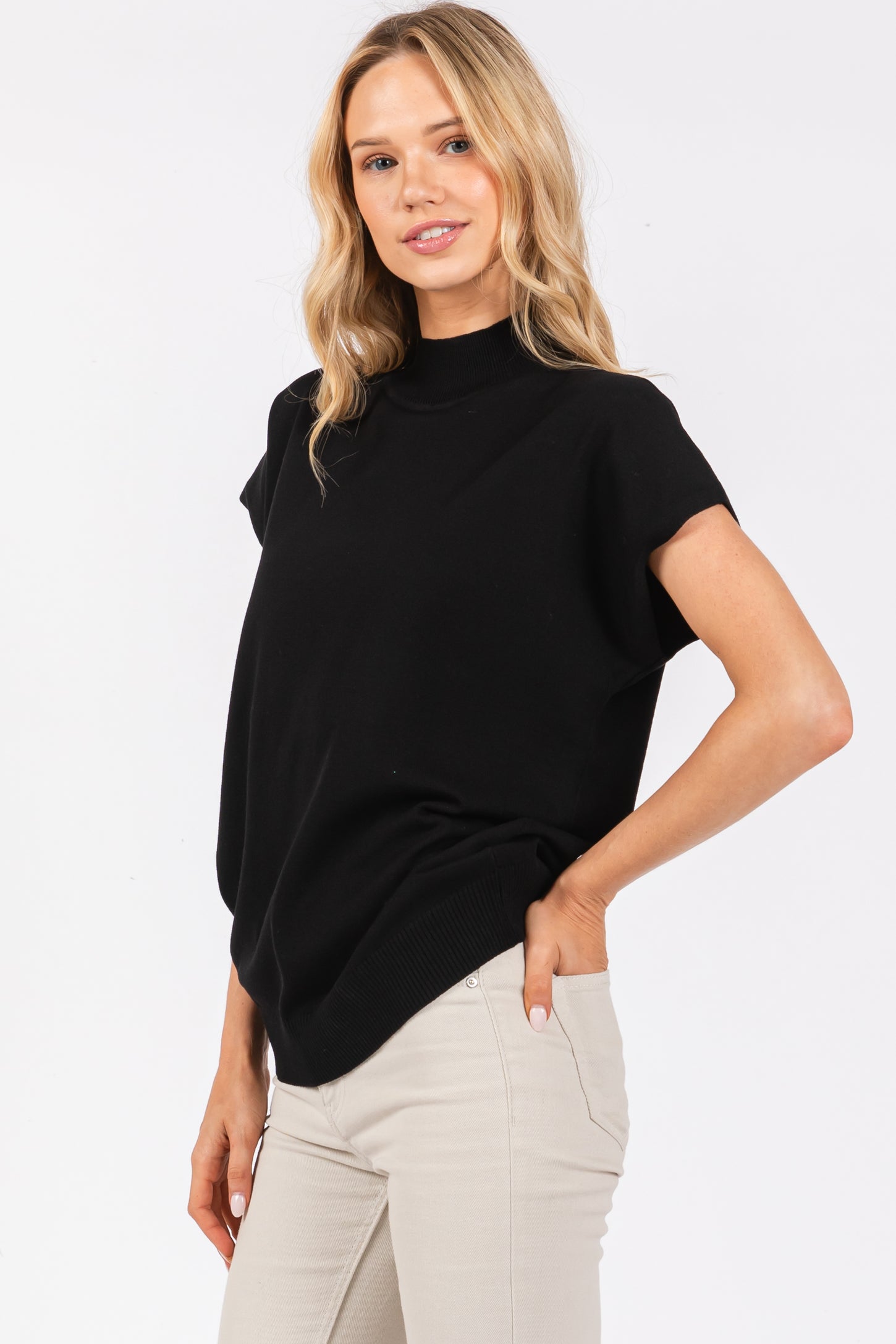 Black Mock Neck Knit Top