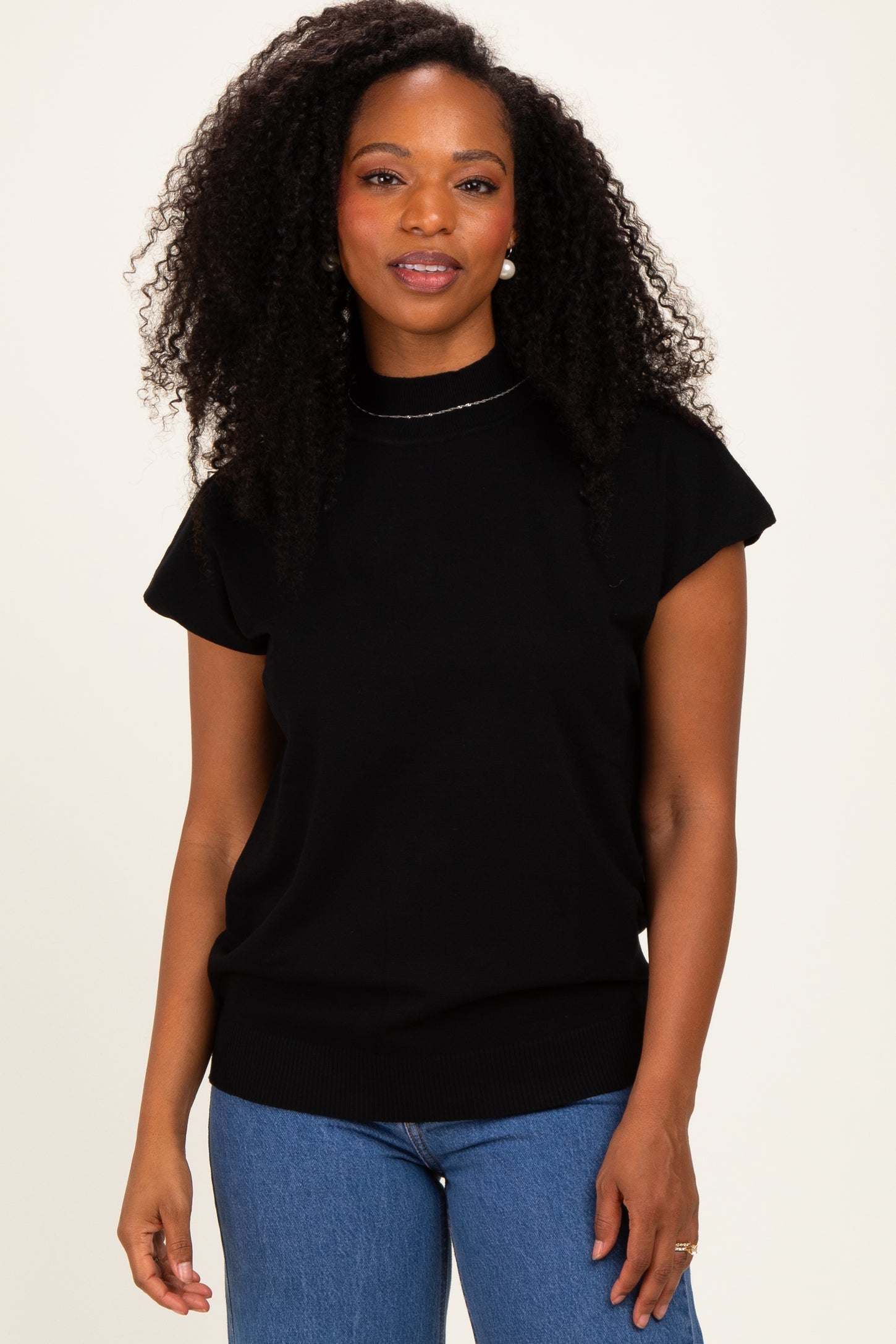 Black Mock Neck Knit Maternity Top