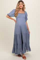 Blue Lace Insert Maternity Maxi Dress