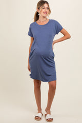 Blue Short Sleeve T-Shirt Maternity Dress