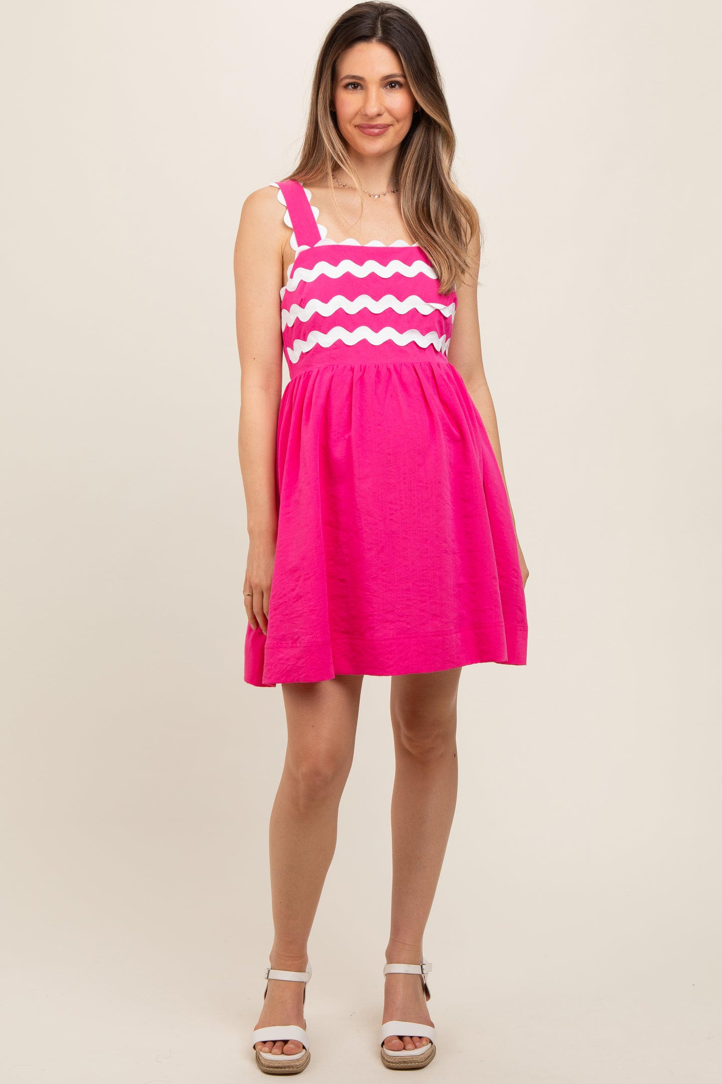 Fuchsia Ric Rack Accent Sleeveless Maternity Dress