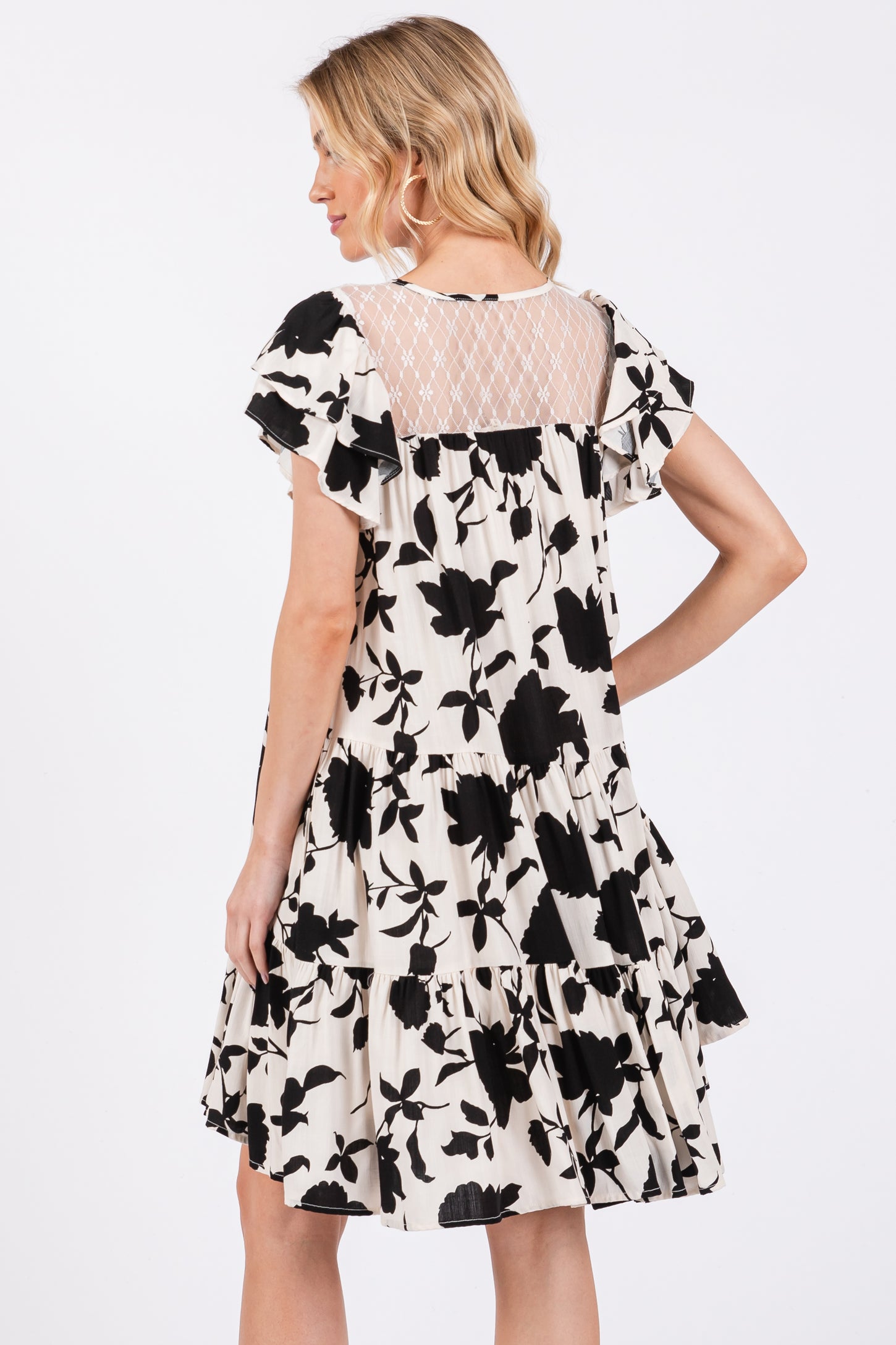 Black Floral Ruffle Lace Dress