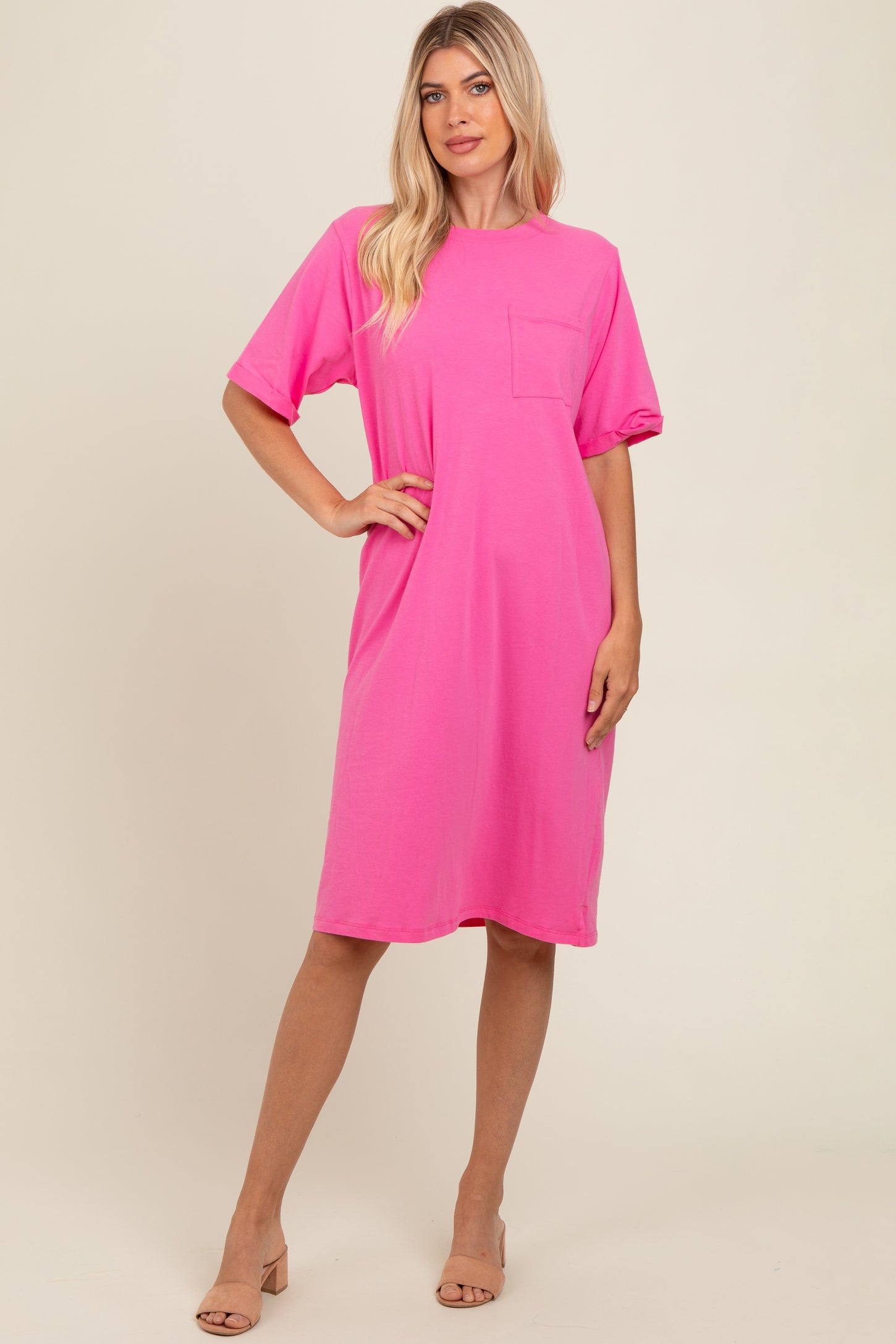 oversized pink t shirt dress Light Pink Oversized Round Neck T-Shirt Dress PinkBlush