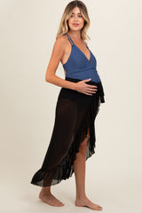 Black Sheer Ruffle Accent Maternity Cover Up