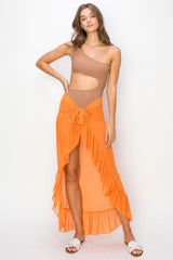 Orange Sheer Ruffle Accent Maternity Cover Up