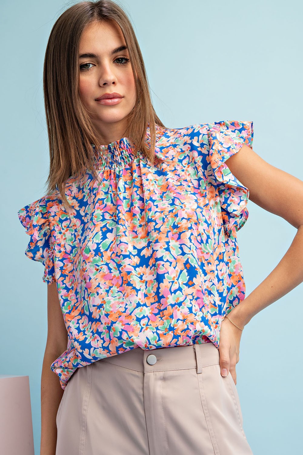 Blue Multi-Color Printed Blouse
