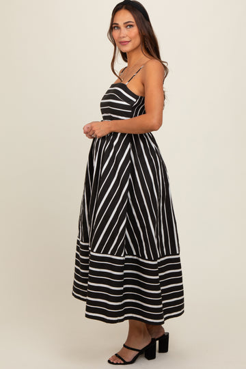 Black Striped Back Cutout Maternity Dress