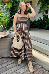 Brown Striped Back Cutout Maternity Dress