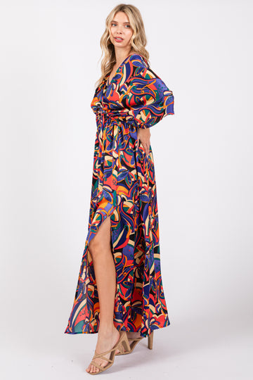 Black Abstract Back Tie Maxi Dress