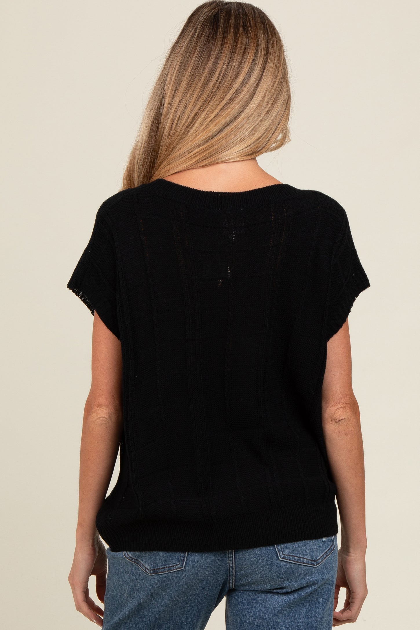 Black Knit Short Sleeve Sweater Maternity Top