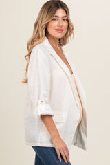 White Linen Rolled Cuff Maternity Blazer