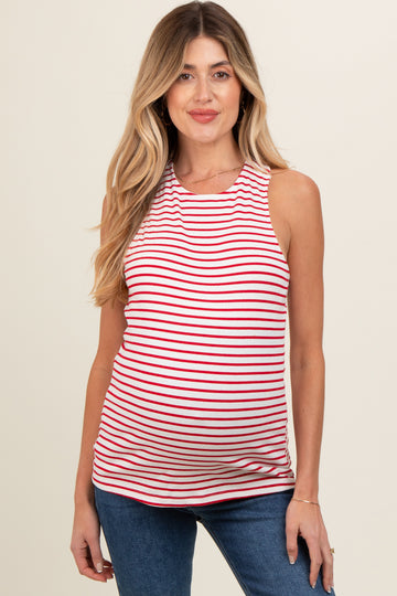 Red Striped High Neckline Maternity Tank