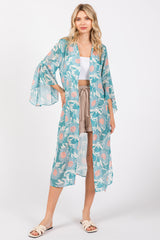 Teal Floral Bell Sleeve Cover-Up