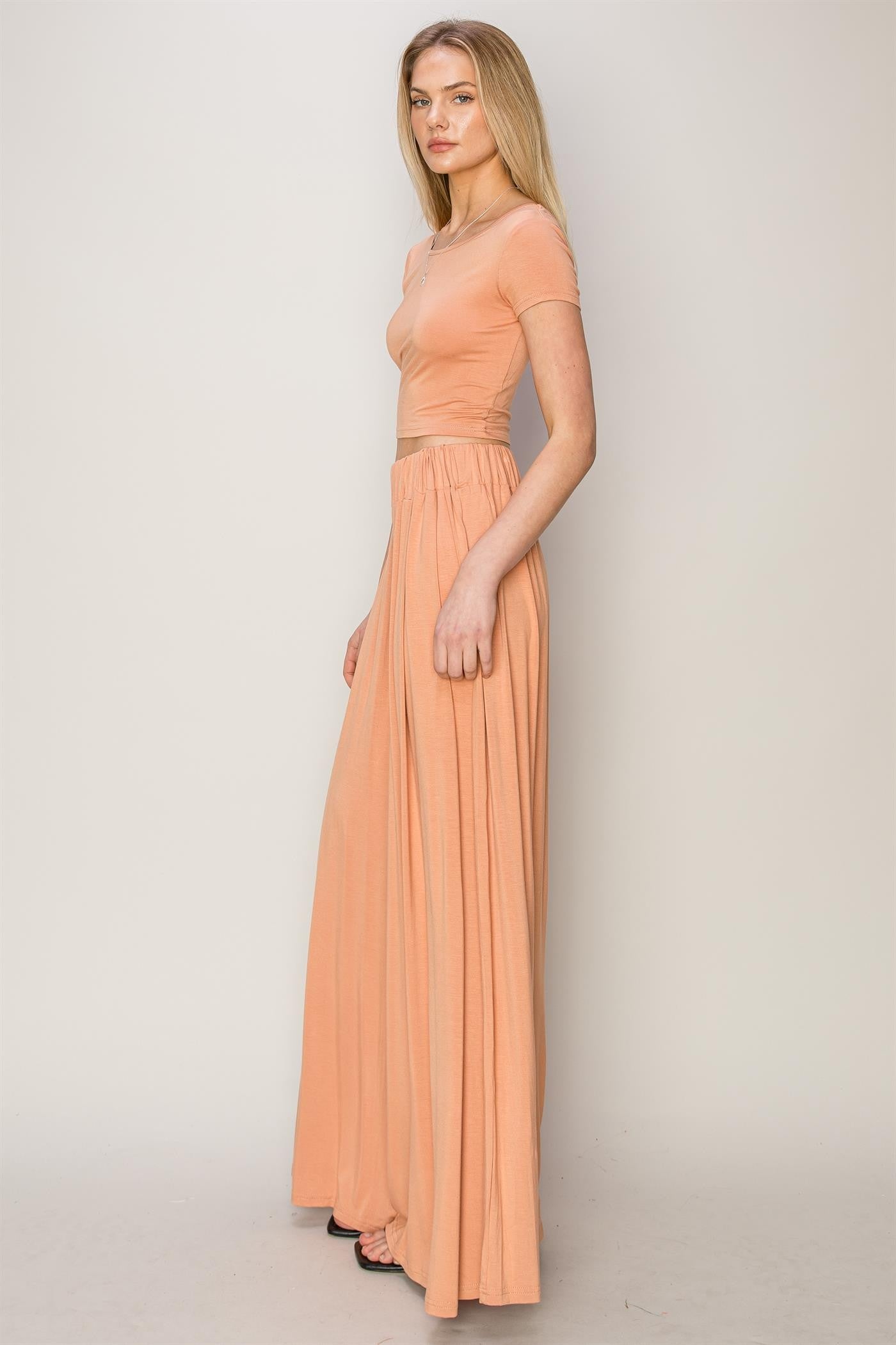 Orange Crop Top Wide Leg Pant Set