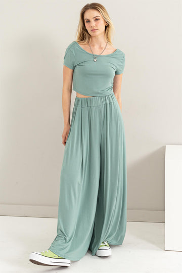 Jade Crop Top Wide Leg Pant Set