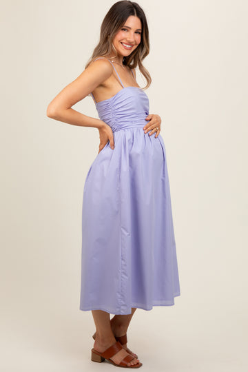 Lavender Ruched Maternity Midi Dress