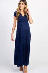 Tall Navy Draped Maternity/Nursing Maxi Dress