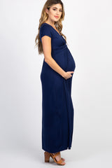 Tall Navy Draped Maternity/Nursing Maxi Dress