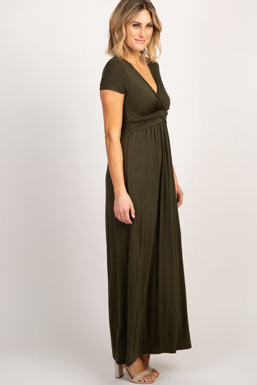 Olive Draped Maxi Dress