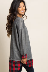 Charcoal Plaid Shirttail Top