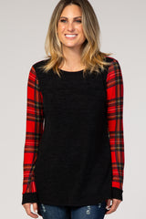 Charcoal Plaid Accent Maternity Top