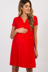 PinkBlush Red Draped Front Maternity/Nursing Dress