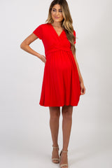 PinkBlush Red Draped Front Maternity/Nursing Dress