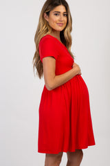 PinkBlush Red Draped Front Maternity/Nursing Dress