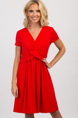 PinkBlush Red Draped Front Nursing Dress