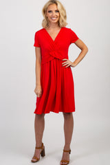 PinkBlush Red Draped Front Maternity/Nursing Dress