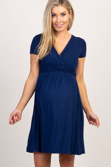 PinkBlush Navy Draped Front Maternity/Nursing Dress