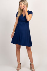 PinkBlush Navy Draped Front Maternity/Nursing Dress