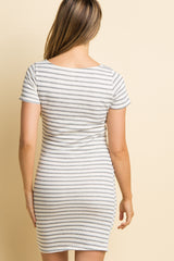 PinkBlush Petite Ivory Striped Fitted Short Sleeve Maternity Dress