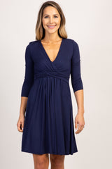 Navy Wrap 3/4 Sleeve Nursing Dress