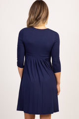 Navy Wrap 3/4 Sleeve Nursing Dress