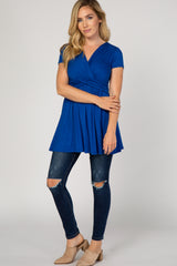 PinkBlush Royal Blue Draped Front Nursing Top