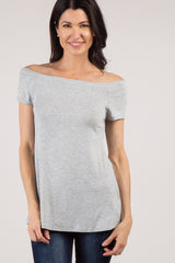 Grey Off Shoulder Short Sleeve Top