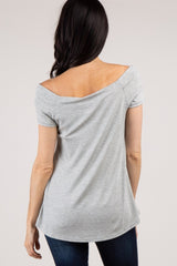 Grey Off Shoulder Short Sleeve Top