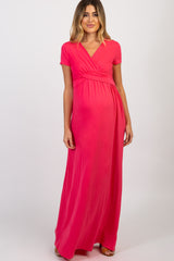 PinkBlush Coral Draped Maternity/Nursing Maxi Dress