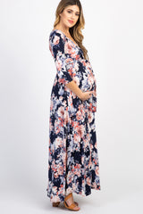 PinkBlush Navy Floral Maternity/Nursing Wrap Dress