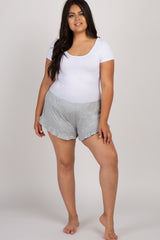 Grey Ruffled Trim Maternity Plus Pajama Shorts