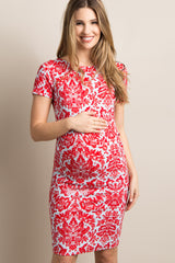 Red Aqua Fitted Damask Maternity Dress