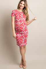 Red Aqua Fitted Damask Maternity Dress