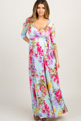 PinkBlush Mint Floral Sash Tie Maternity/Nursing Dress