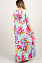 PinkBlush Mint Floral Sash Tie Maternity/Nursing Dress